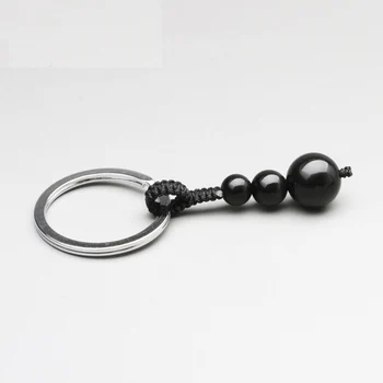Natursten Nøgle Vedhæng Nøglering Familie 8-12mm Perler, Græskar nøglering Vedhæng i sort Obsidian nøglering Mode Smykker