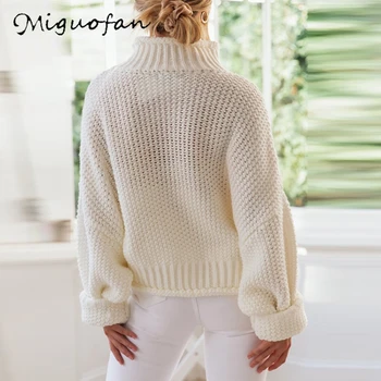 Miguofan Rullekrave Hvid Strikket Sweater Kvinder Trøjer Jumpers Plus Størrelse XXXL Casual Toppe Oversize Trøjer 2019 Efteråret
