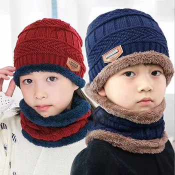 Børn hat hat baby vinter Hue+Halstørklæde To delt Sæt hat til dreng strikke børns hatte hat baby vinter