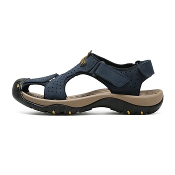 Åndbar Sommeren Høj Kvalitet Sandaler i Ægte Læder Casual Mænd Beach Sandaler, Non-slip Mode Udendørs Herre Sko Stor Størrelse