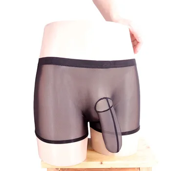Den Varme Sexede Gennemsigtige Herre Mesh Undertøj Boxer Undertøj med Elefant Bule Sort Hvid Farve Til Mand Bøsse