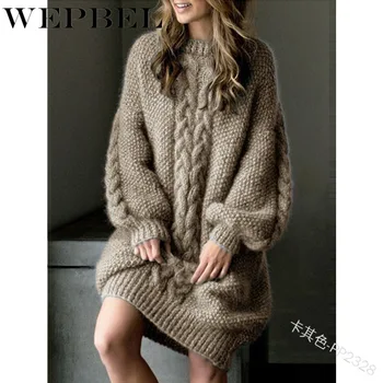 WEPBEL Store Størrelse Kvinder er Varm Tyk Sweater O-Hals Lange Ærmer Pullover Sweater Casual Løs Mode-Twist Damer Sweater