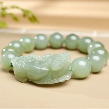 Naturlige hetian perler grøn jade armbånd armbånd med brave tropper adite jade armbånd jade smykker jul armbånd