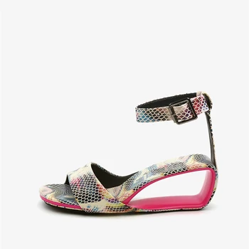 Blandede farver runde peep toe kvinder sandaler nye 6cm hule høj mærkelige hæle spænde remmen hyggelige kontor sommer sko HL264 MUYISEXI