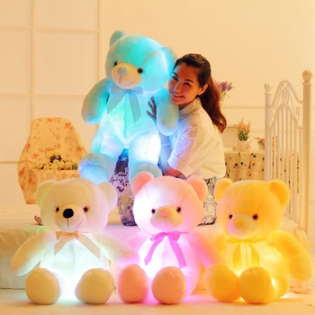 50cm Kreative lyser LED Bamse tøjdyr Plush Legetøj Farverige Glødende Julegave for Børn Pude