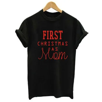 1Pc Første Jul Som Mor Far T-shirt Sjove Familie Matchende Tshirt Mor Far Baby Korte Ærmer Sort T Shirt Tøj