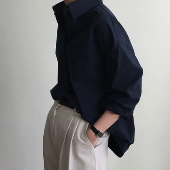 2020 Efteråret koreanske Bomuld Bluser Vintage Solid Cardigan Shirts OL Style Løs Damer Toppe Kvinder Hvid langærmet Skjorte 10156