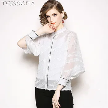TESSCARA Kvinder Mode Kontor Bluse Shirt Kvindelige Elegante Designer-Top Sort Kimono Chemise Dame Toppe Og Bluser Plus Størrelse