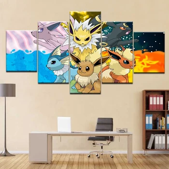 5 panel HD print olie maleri Pokemon tegnefilm plakat lærred kunst home decor væg kunst, billeder, stue, indretning, kunst