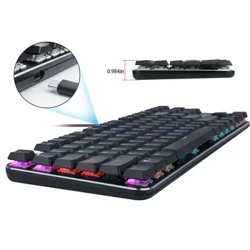 Lav Profil Mekanisk Gaming-Tastatur, Ultra Tynd, Clicky Blå knap Multi-Farve-Led-Baggrundsbelyst 87 Taster Kablede TKL Tastatur