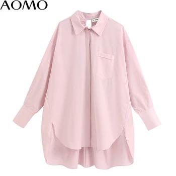 AOMO blusas mujer de moda 2020 overdimensionerede retro pink bluse koreansk stil, med lange ærmer, lommer kvindelige ryg-shirt blusas BE355A