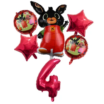6stk Bing Kanin Fødselsdag Folie Balloner Cartoon Animal Rød Blå Antal fødselsdagsfest Stedet Dekorationer Børn Balloner Globos