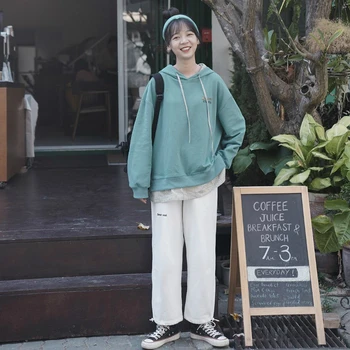 Hættetrøjer Kvinder Hooded koreanske Harajuku Preppy To Falske Stykker-match-Ins Sweatshirts Fritid Pullovere Kvinders Trendy Efteråret Ny