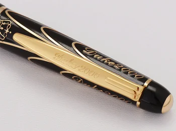 Duke Pioneer Avanceret Metal Rollerball Pen Forkromet Smuk, Gylden-Sort Linjer Fin spids 0,5 mm med gaveæske til Samling