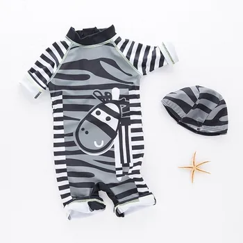 Nye Ankomst Personlighed Sort og Hvid Stribe Zebra Mønster Baby Dreng Konjunktion Badetøj med badehætte 3093