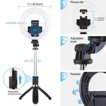 PULUZ Bluetooth Selfie Stick LED-Ringen Lys med Stativ Mount Smartphone Påfyldning Lys Kit til Tiktok Youtube Video Selfie Lys