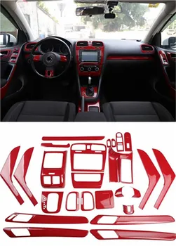 1lot Bil klistermærker ABS Red carbon fiber korn indvendig dekoration dække for 2009-2013 Volkswagen VW golf 6 MK6