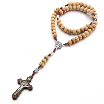 Træ-Rosenkrans Katolske Rosenkrans Halskæde Håndlavet Kors Halskæde Religiøse Smykker