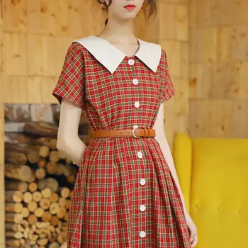 2019 nye mode kvinders kjoler fransk retro høj talje sommer frisk rød kjole