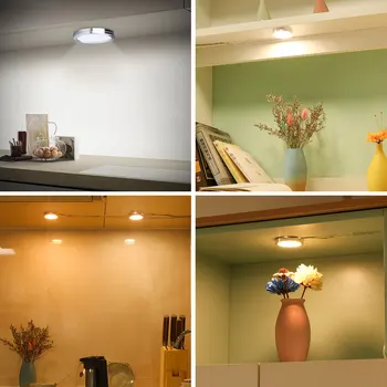 2,5 W LED Under-Kabinet Lys Puck Lys Ultra Tynd Rund Dekorative Hjem Køkken Hængende Tilfælde Skab Møbler belysning