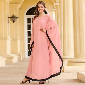 Pearl Kaftan Sød Pink tyrkisk Abaya Kjole 2020 Dubai Muslimske arabisk Oman Kald Seaside Dække Op Kjole Kjoler islam tøj