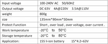 63V 4A oplader til 15S lipo/ lithium-Polymer - / Li-ion-batteri smart oplader støtte CC/CV-tilstand 4.2 V*15=63V