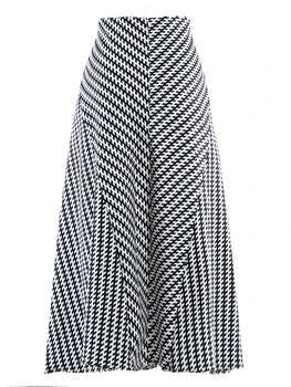 2021 Nye Vintage A-linje Lang Plisseret Nederdele Foråret Kvinder geometri Splejsning Nederdel Streetwear Midi-Nederdel