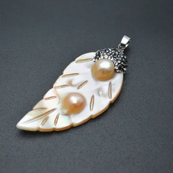Naturlig Hvid Perlemor HVID Shell bladform Vedhæng Banet Sort Krystal Perler Mode Smykker Forsyninger