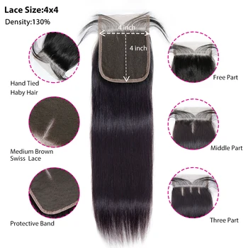 Glat Hår Bundter Med Lukning Naturlige Farve Human Remy Hair 4stk Peruvianske Lige Bundter 4x4 Schweiziske Blonder [AF] Hair