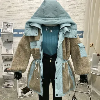 2020 Vinter Nye Slim Fit Bomuld Hooded Coat Kvinder Midten Længde Lam Uld Polstret Jakke Fortykket Warm Outwear Værktøjsholder-Parker BC206