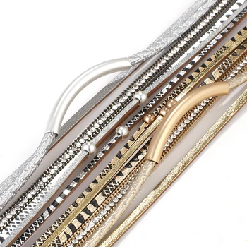 Flashbuy Mode Metal Armbånd Til Kvinder Vintage Perler Leopard Charms Magnetiske Wrap Armbånd Boho Kostume Smykker