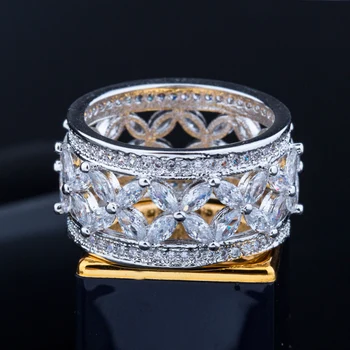 BeaQueen Luksus Cubic Zirconia Sten Stor Cirkel Rundt Hule Bryllup Bands Finger Ringe Part Smykker til Kvinder R053