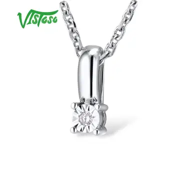 VISTOSO Ren 14K 585 Hvid Guld Mousserende Illusion-Sæt Mirakel Plade Diamant Vedhæng Til Kvinder Jubilæum Trendy Unikke Smykker