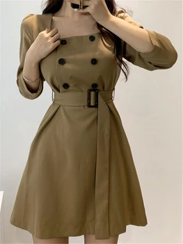 Colorfaith Nye 2019 Efterår og Vinter Kvinder Kjoler Dobbelt Breasted Vinger snøre koreansk Stil Elegant Casual Mini Kjole DR773