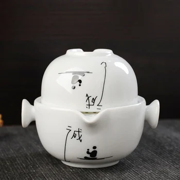 Kinesisk mønster keramiske rejse te-sæt 1 kop+1 pot,te kop tekande Teaware tekande, elkedel porcelæn rejse elegante gaiwan kop te