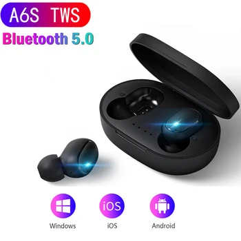 A6S Bluetooth Headsets til Redmi Airdots Trådløse Øretelefoner 5.0 TWS Hovedtelefoner støjreducerende Mikrofon for Xiaomi iPhone Huawei, Samsung