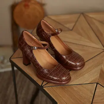 ALLBITEFO størrelse 33-43 ægte læder kvinder sko hæle mode afslappet Vandtæt platform-høj hæl sko piger høje hæle