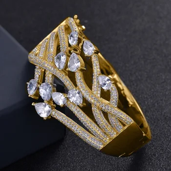 Zlxgirl smykker kvinder store brand cubic zircon bryllup halskæde&armbånd perfekt dubai Guld farve kobber armbånd gratis fragt
