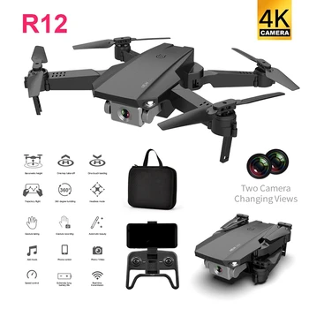 R12 RC Dron 4K WIFI FPV Drone Med Vidvinkel Quadrocopter Med Kamera Droner Optisk Flow Positionering Højde Holding Foldbar
