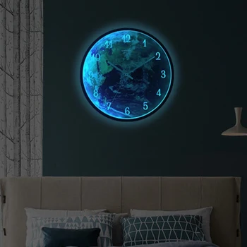 LED-lys og lyd dual control lysende væg ur kreative jordens indre ur stue dekorative hængende ur
