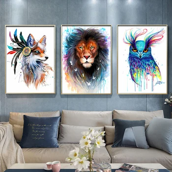 Lion Ræv, Ugle Skildpadde Tiger Hest Nordiske Plakater Og Prints Væg Kunst, Lærred Maleri Dyr Væg Billeder Til Børneværelset Home Decor