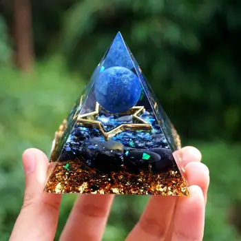 Håndlavet Lapis Lazuli Krystal Kugle Orgonite Pyramide med Obsidian Sten Energi Healing Orgone Samling EMF-Beskyttelse Værktøj