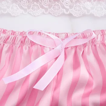 Damer sommeren satin blonder to-delt pyjamas silke striber hud-venligt og behageligt hjem sexy lace shorts, der passer пижама E