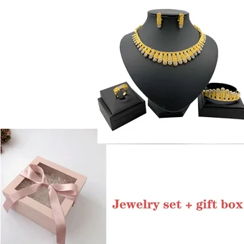 Dubai Overdrevne Smykker i Guld Charme Mode Smykker sæt med Halskæde, Armbånd, Øreringe Krystal Ring Ferie Smykker Gave