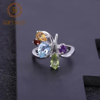 Perle ' s Ballet Flerfarvet Natural Amethyst Granat Peridot Citrin Topas Cocktail Ring i Sølv 925 Smykker Ring For Kvinder sieraden