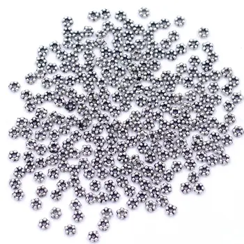 500Pcs Sølv Tone Daisy Blomster Metal Cirkel Afstandsstykker Perler Charms Smykker Resultater 3mm