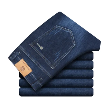 Komfortable bambus fiber bomuld mænd er fit jeans 2020 efteråret mærke tøj broderi business casual høj kvalitet bukser