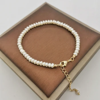 4mm Naturlige Ferskvands Lille Perle Armbånd med 14K Guld Fyldt Justerbar Sarte Hvide Perle Beaded Boho Armringe Pulsera For Kvinder