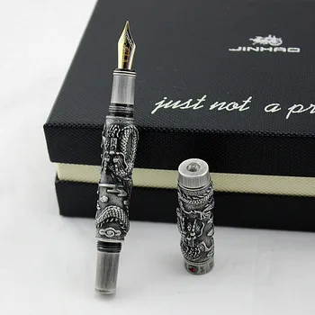 Jinhao Double Dragon Spille En Bold Fountain Pen Medium Spids 0,5 mm 3D Præg Mønster Metal Blæk Penne til at Skrive Samling