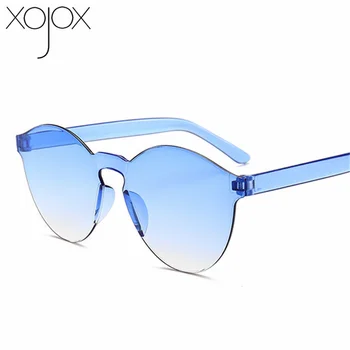 XojoX Farverige Solbriller Kvinder Mode Luksus Candy farver Uindfattede solbriller Piger Gennemsigtig Linse Briller UV400 Nuancer